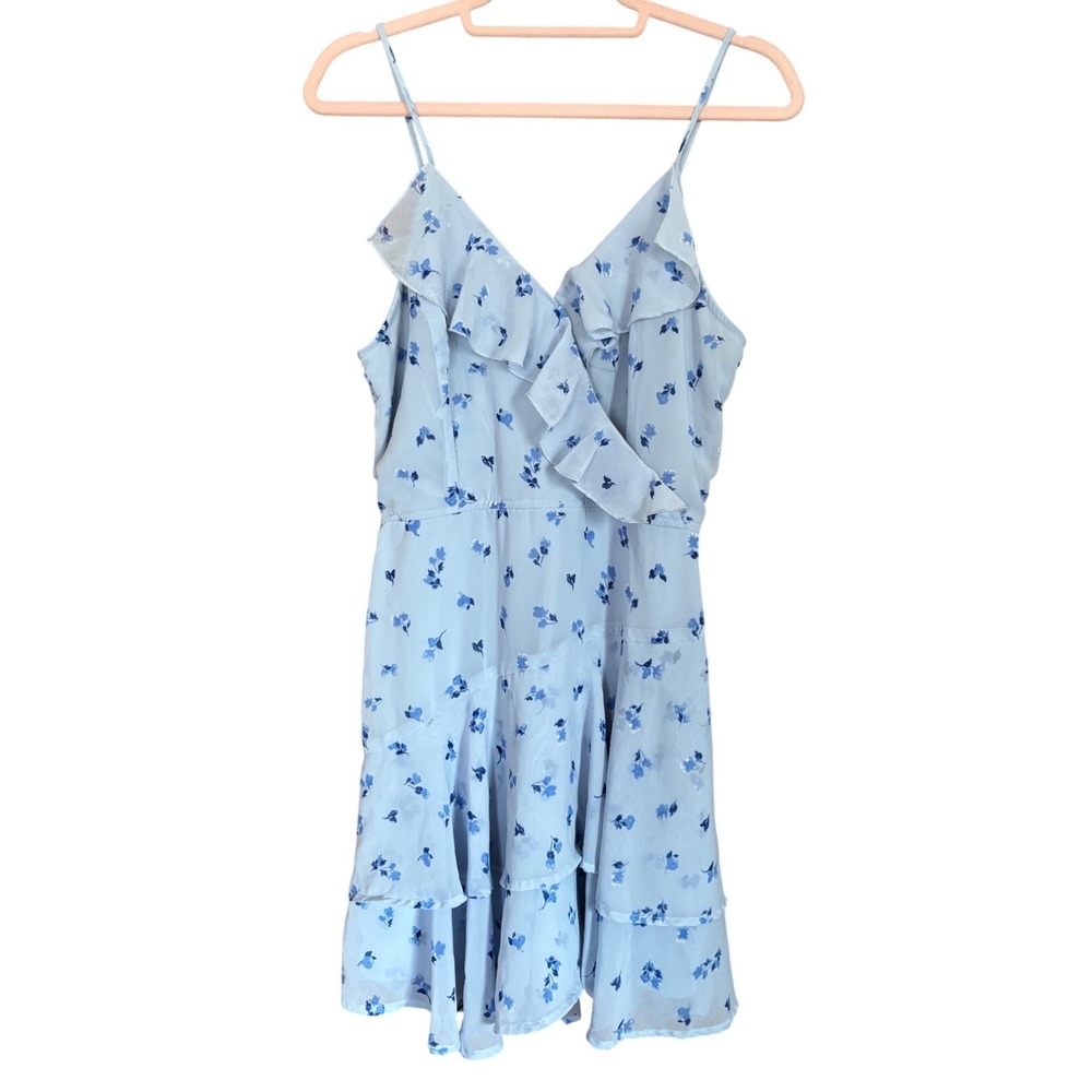 Japna Floral Ruffle Sundress L NWOT Blue Chiffon Tiered Spaghetti Strap Summer